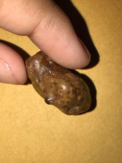 เหล็กไหลน้ำ ขนาดใหญ่ประมาณเม็ดขนุน เป็นเหล็กไหลที่มีลักษณะเป็นก้อนสีน้ำตา่ล มีเม็ดสีดำงอกออกมา ผิวเนียน เป็นมันด้านๆ ไม่แวววาวเท่าไรนัก รูปท รูปที่ 4