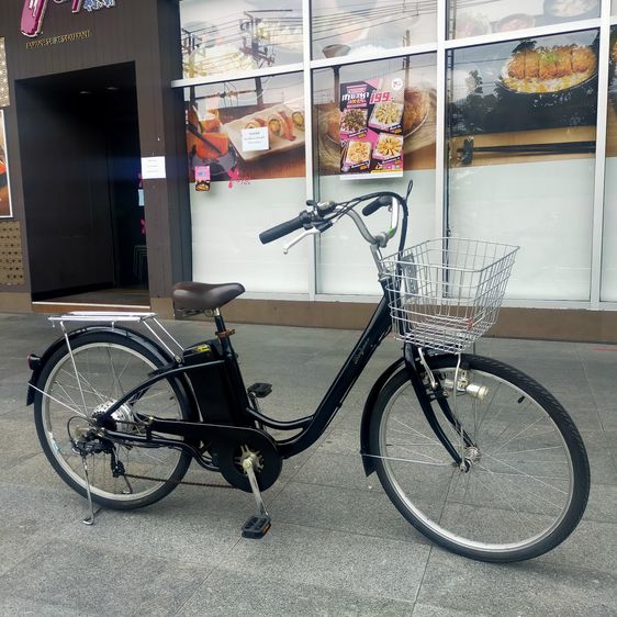 จักรยานแม่บ้านไฟฟ้าญี่ปุ่น  ระบบไฮบริด -	เฟรมอลูมิเนียม 	เกียร์ 6 สปีด -	มอเตอร์ 250w 24v 12a แบตกรดตะกั่ว(เปลี่ยนใหม่) -	แฮนด์+ขอบล้อ อลูม รูปที่ 1