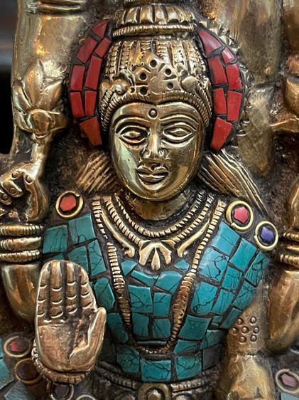 พระแม่ลักษมีทองเหลืองหินสี Lakshmi Multi color brass statue รูปที่ 2