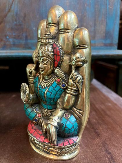 พระแม่ลักษมีทองเหลืองหินสี Lakshmi Multi color brass statue รูปที่ 4