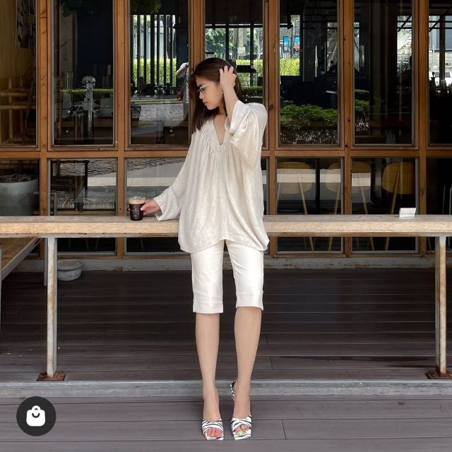 ส่งต่อกางเกงสามส่วนเกาหลี สี cream รูปที่ 9