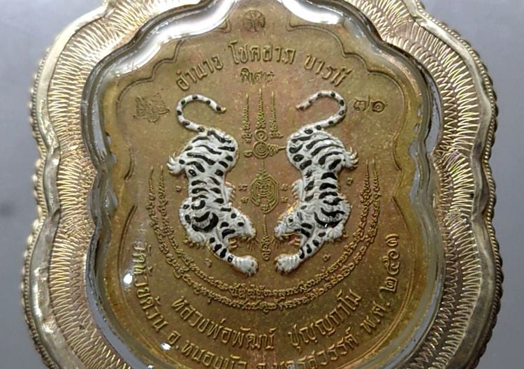 เหรียญเสมาเสือคาบดาบ รุ่น1 (แจกยกลัง ตอกพิเศษ หัวเสือ)ชนวนหน้ากากทองทิพย์ ลงยาเสือดำ หน้า หลัง หลวงพ่อพัฒน์ วัดห้วยด้วน โคท 71 รูปที่ 4