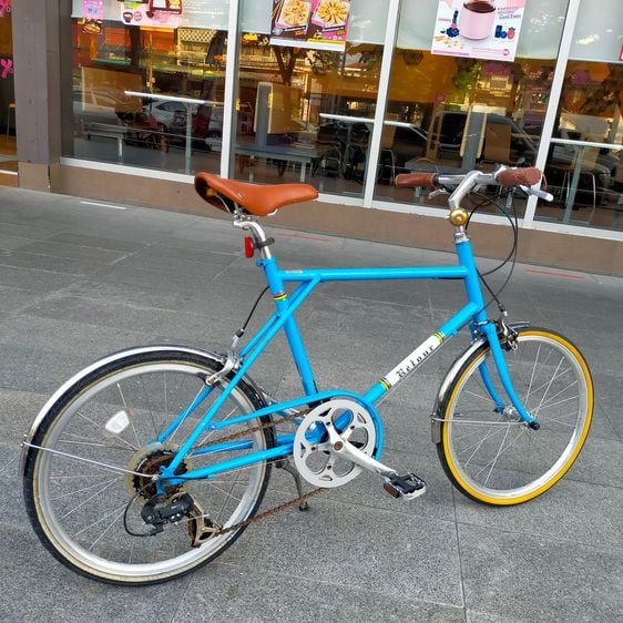 รายละเอียดสินค้า จักรยานมินิทัวร์ริ่ง แนววินเทจ  มือสอง จากญี่ปุ่น สวย สภาพดีเฟรมเหล็ก Hiten สีฟ้า บังโคลน สแตนเลส เกียร์ชิมาโน 7 สปีด ยางนอ
