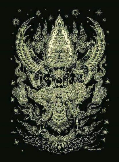 ผ้าพิมพ์ผ้ายันต์พญาสุบรรณตรึงไตรภพ  ผลงานการออกแบบโดย อ.สุรินทร์ ศรีสังข์งาม รูปที่ 18