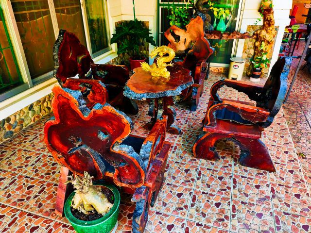 ชุดโต๊ะปุ่มไม้มะค่าแท้ชุดใหญ่ 5 ชิ้นเก่าโบราณ 100 ปีชลบุรี รูปที่ 11