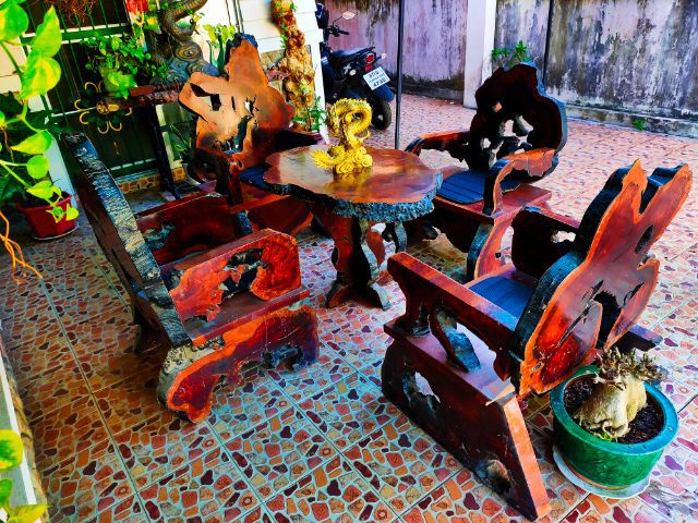 ชุดโต๊ะปุ่มไม้มะค่าแท้ชุดใหญ่ 5 ชิ้นเก่าโบราณ 100 ปีชลบุรี รูปที่ 10