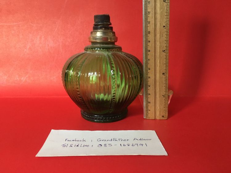 ตะเกียงเก่าของฝรั่งเศส วัสดุเป็นแก้วหล่อสีเขียวรูปทรงคล้ายมงกุฎ  Made in France วินเทจ รูปที่ 7