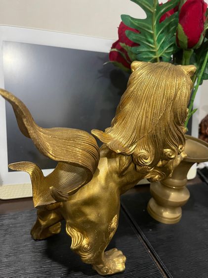 สิงห์ทองเหลือง ชุบทอง เกาะแจกัน งานเก่า  รูปที่ 4