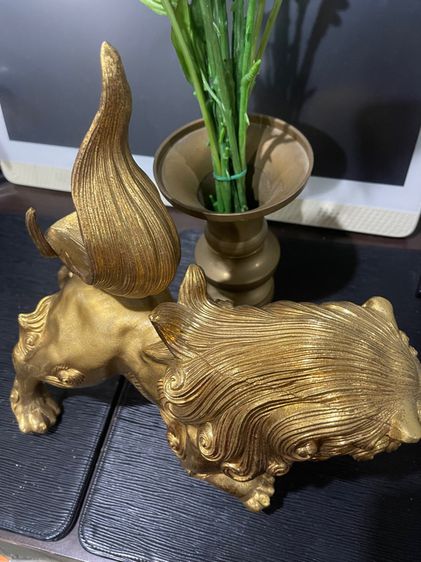 สิงห์ทองเหลือง ชุบทอง เกาะแจกัน งานเก่า  รูปที่ 6