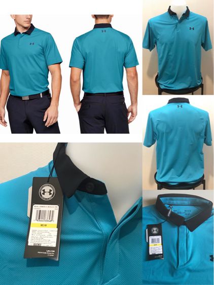 เสื้อกอล์ฟ Under Armour Men's UA Iso-Chill Polo Shirt สีฟ้าคอปกสีดำ ESCAPE BLACK Size M อก 42” 
