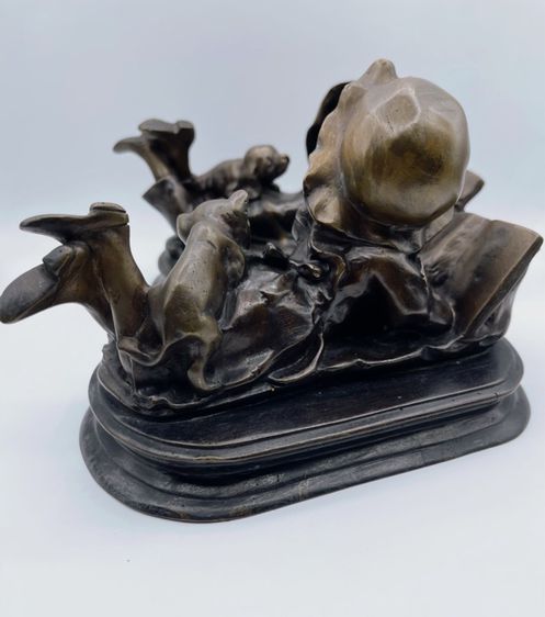 Boy and Girl Plays With His Little Dog and Her Little Cat Bronze Statue  รูปที่ 3