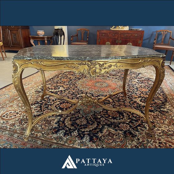 โต๊ะกลางท็อปหินอ่อนสไตล์หลุยส์ที่ 15 แกะสลักจากฝรั่งเศส - French Carved Louis XV table รูปที่ 1