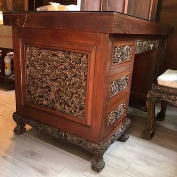 โต๊ะทำงานไม้สักแกะสลัก งานเก่าสล่าเชียงใหม่  รูปที่ 12