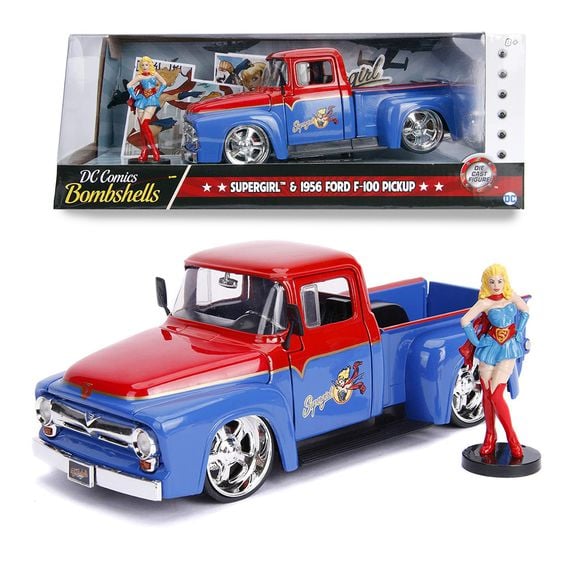 โมเดลรถเหล็ก DC Comics Bombshells Supergirl Ford F100 Pickup ปี 1956 แบรนด์ JADAขนาด 1ต่อ24 โมเดลรถฟอร์ด รถกระบะแต่งCarModelBKK รูปที่ 1
