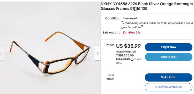 DKNY DY4556 3274 size 51-16 -135mm Black Silver Orange Rectangle Glasses Frames กรอบแว่นของแท้มือสอง งานสวยๆ แบรนด์ดังปี 90 รุ่นนี้มือสองสภา รูปที่ 2