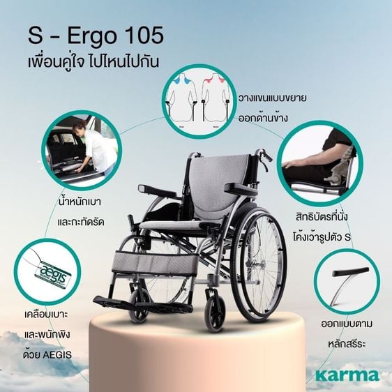 Karma รถเข็น อลูมิเนียม วีลแชร์ น้ำหนักเบา รุ่น S-Ergo 105 Lightweight Aluminum Wheelchair รูปที่ 1
