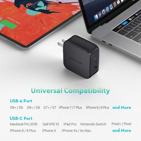 Ravpower (แท้) หัวชาร์จ Macbook Iphone Ipad หัวชาร์จเร็ว สูงสุด 61W รองรับ USB PD3.0, USB-A สูงสุด 12W รับประกัน 1 ปี รูปที่ 5