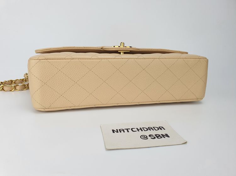 USED LIKE NEW CHANEL CLASSIC 10" DOUBLE FLAP BEIGE CAVIAR GHW รูปที่ 8