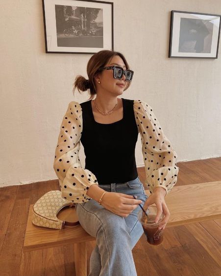 ส่งต่อ เสื้อผ้านิต แขนพองลายจุด รูปที่ 6