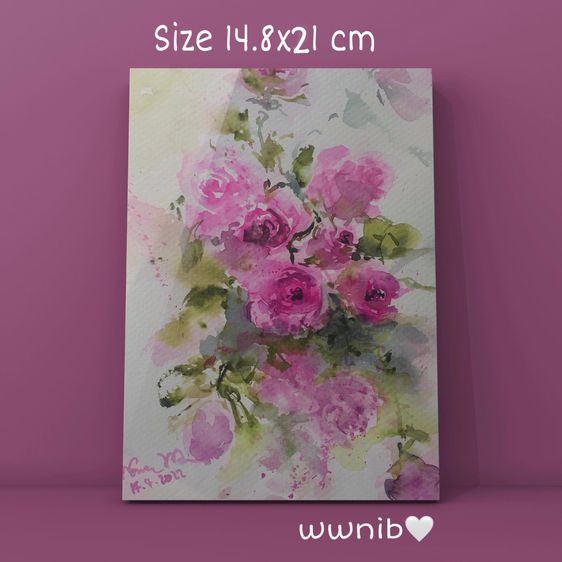 ภาพดอกกุหลาบสีชมพู ภาพวาดสีน้ำไม่รวมกรอบ ขนาด 14.8 x 21 ซม. ww ของขวัญแทนใจให้คนพิเศษ ของขวัญ ภาพวาด AAA501 รูปที่ 1