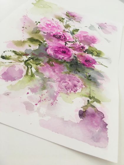 ภาพดอกกุหลาบสีชมพู ภาพวาดสีน้ำไม่รวมกรอบ ขนาด 14.8 x 21 ซม. ww ของขวัญแทนใจให้คนพิเศษ ของขวัญ ภาพวาด AAA501 รูปที่ 9