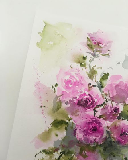 ภาพดอกกุหลาบสีชมพู ภาพวาดสีน้ำไม่รวมกรอบ ขนาด 14.8 x 21 ซม. ww ของขวัญแทนใจให้คนพิเศษ ของขวัญ ภาพวาด AAA501 รูปที่ 15