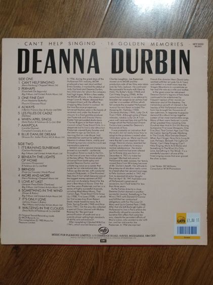 ขายแผ่นเสียงเพลงสากล DEANNA DURBIN อัลบั้มชุด CAN'T HELP SINGING 16 Golden Memories แผ่นลิขสิทธิ์ MCA RECORDS แท้ สวย สภาพดี รูปที่ 6