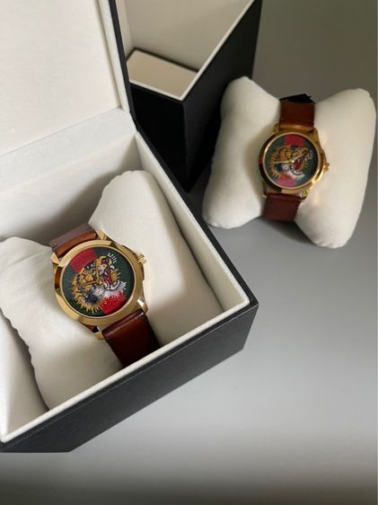 GW04. Gucci Watch หน้าปัดรูปเสือ 🐯 สายหนังน้ำตาล ขนาด 38mm. หนังแท้ ใส่ได้ทั้ง ช ญ รูปที่ 3