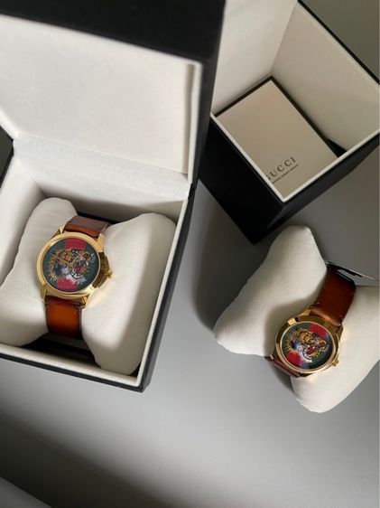 GW04. Gucci Watch หน้าปัดรูปเสือ 🐯 สายหนังน้ำตาล ขนาด 38mm. หนังแท้ ใส่ได้ทั้ง ช ญ รูปที่ 2