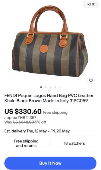 FENDI ทรงหมอน Pequin Hand Bag Khaki Black Brown  รูปที่ 18