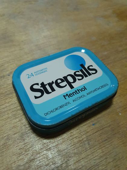 กล่องเหล็กสังกะสี Strepsils (สเตร็ปซิล) รุ่นเก่า สีฟ้าอ่อน ปี 1998 ใบที่1 รูปที่ 2