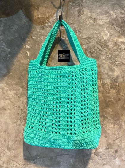 กระเป๋าถักเชือกร่ม สีเขียวมิ้น handmade รูปที่ 3