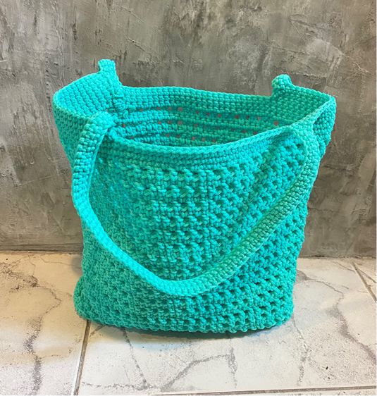 กระเป๋าถักเชือกร่ม สีเขียวมิ้น handmade รูปที่ 7