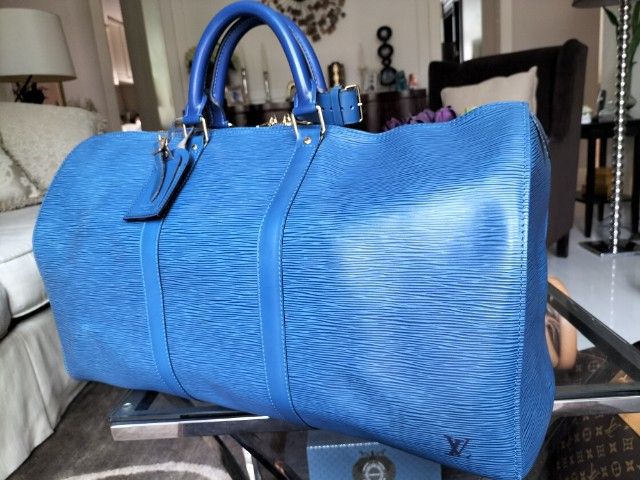 กระเป๋า Louis Vuitton แท้ LV Keepall 50 หนัง Epi สีน้ำเงิน สภาพ 1 ใน ร้อย รูปที่ 1