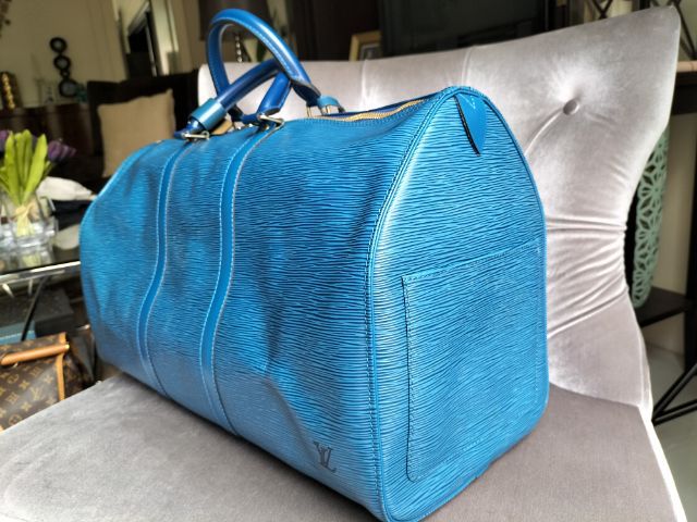 กระเป๋า Louis Vuitton แท้ LV Keepall 50 หนัง Epi สีน้ำเงิน สภาพ 1 ใน ร้อย รูปที่ 15