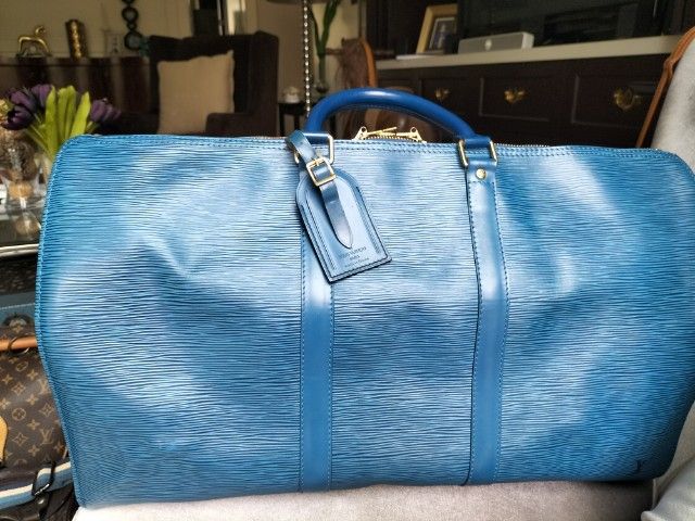 กระเป๋า Louis Vuitton แท้ LV Keepall 50 หนัง Epi สีน้ำเงิน สภาพ 1 ใน ร้อย รูปที่ 12