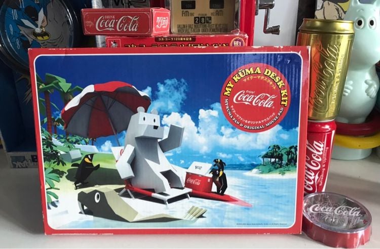 ของสะสมวินเทจ Coca-Cola ชุดหมีคูมะ Desk Kit พัดลมตั้งโต๊ะ เม้าส์ Pad พร้อมที่วาง