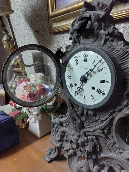 ขายถูกนาฬิกาโบราณ นาฬิการะบบไขลาน ลายหลุยส์ จากฝรั่งเศส มือสอง ตัวเรือนทองเหลือง ทรงยุโรป  รูปที่ 2