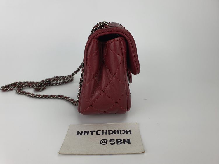 CHANEL LIMITED MINI SAC WITH CRYSTAL RED BURGUNDY LAMBSKIN SHINY RHW รูปที่ 5
