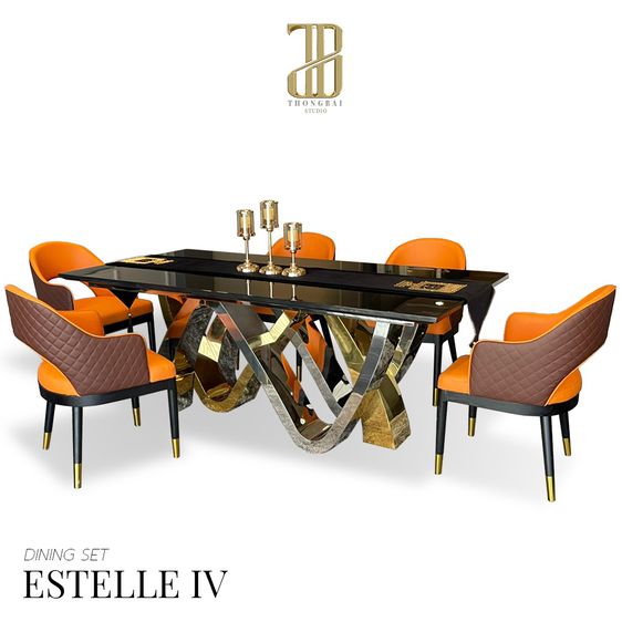 ดำ อื่นๆ อื่นๆ ESTELLE IV luxurious Italian dining set ชุดโต๊ะอาหารเหลี่ยม 6ที่นั่ง 200cm. รุ่น เอสเทล 4