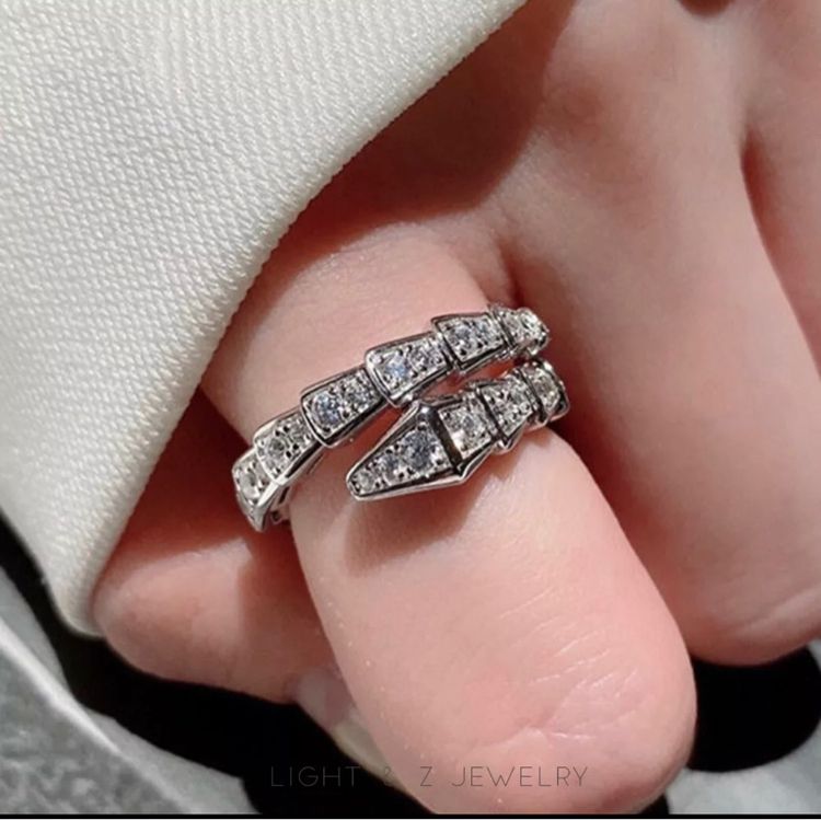 Cubic Zirconia แหวนแฟชั่น รูปงู ปรับได้ เครื่องประดับ สําหรับผู้หญิง คู่รัก ของขวัญ รูปที่ 4