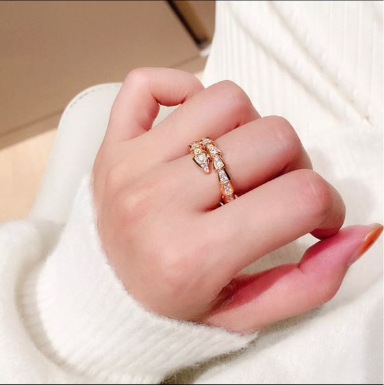 Cubic Zirconia แหวนแฟชั่น รูปงู ปรับได้ เครื่องประดับ สําหรับผู้หญิง คู่รัก ของขวัญ รูปที่ 2