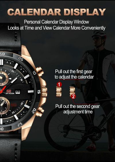 ซื้อ1 แถม1 VAVA VOOM นาฬิกาผู้ชาย  นาฬิกาข้อมือกีฬา สายหนัง ตัวเรือนสแตนเลส กันน้ำ พร้อมปฏิทิน นาฬิกาควอตซ์ คุณภาพดี รุ่นใหม่ในปี 2021 รูปที่ 5