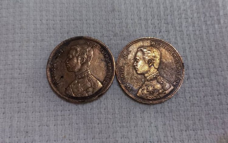 BK-0703 เหรียญ กษาปณ์ทองแดง พระบรมรูป -พระสยามเทวาธิราช ชนิดอัฐ  ร.ศ. 122เล็ก  และ ร.ศ 122ใหญ่ เซต 2 เหรียญคู่