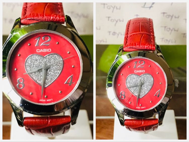 เก็บเก่า ไม่ผ่านการใช้งาน ต้องเปลี่ยนสาย นาฬิกาข้อมือผู้หญิง นาฬิกาหน้าปัดสีแดง CASIO คาสิโอ รุ่น LTF-123