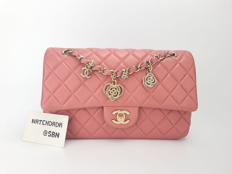 CHANEL CLASSIC VALENTINE CHARMS LIMITED EDITION 10" PINK LAMBSKIN LGHW รูปที่ 2