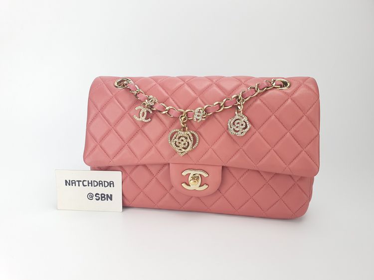 CHANEL CLASSIC VALENTINE CHARMS LIMITED EDITION 10" PINK LAMBSKIN LGHW รูปที่ 3