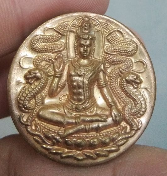75426-เหรียญองค์พ่อจตุคามรามเทพหลังเจดีย์มังกรคู่เนื้อทองแดง ขนาดเส้นผ่าศูนย์กลางประมาณ 3.2 ซม