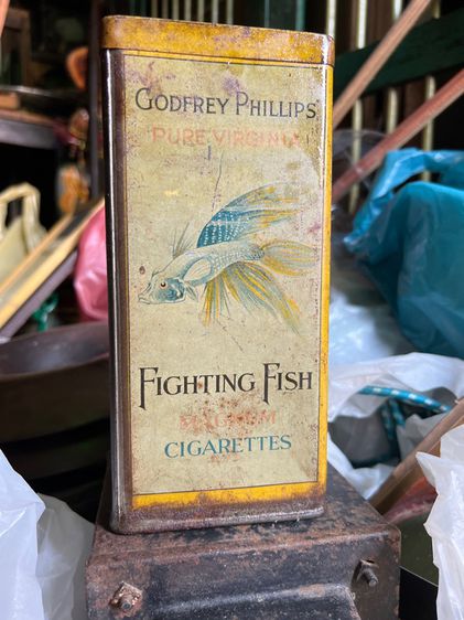 กล่องบุหรี่สังกะสีตราปลากัดโบราณ รูปที่ 3