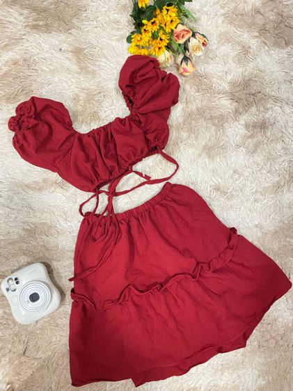 ชุดเซ็ตกระโปรง สีแดง เชือกผูกเอว  รูปที่ 2